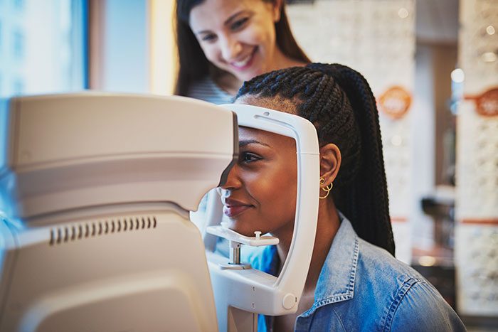Woman eye exam